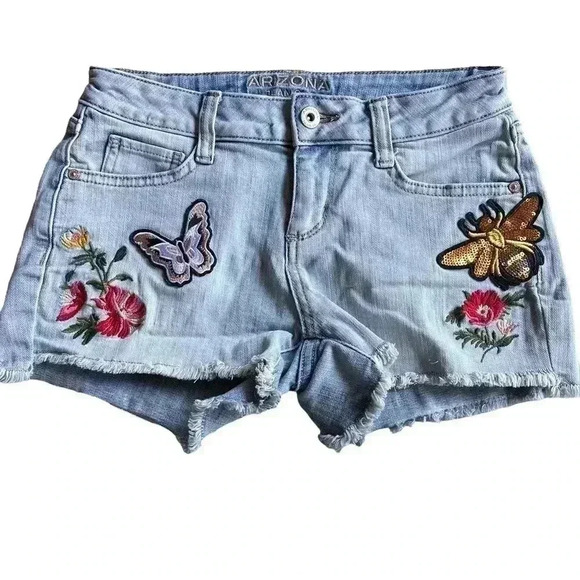 Juniors Arizona Jean Co Shortie Distressed Floral Cut-off Shorts Size 1 - Picture 1 of 10